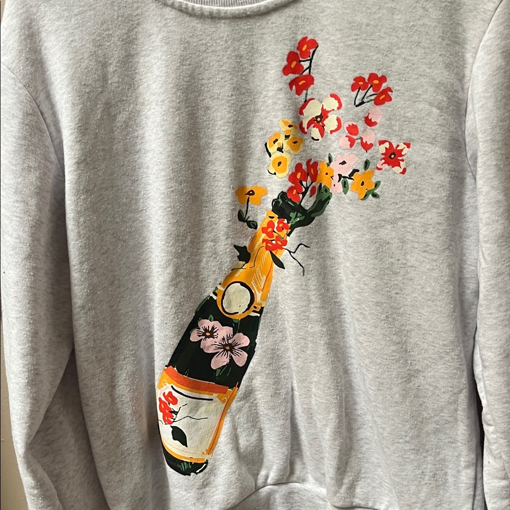 Womens Light Gray Sweatshirt with Floral Bottle Graphic - Picture 2 of 4